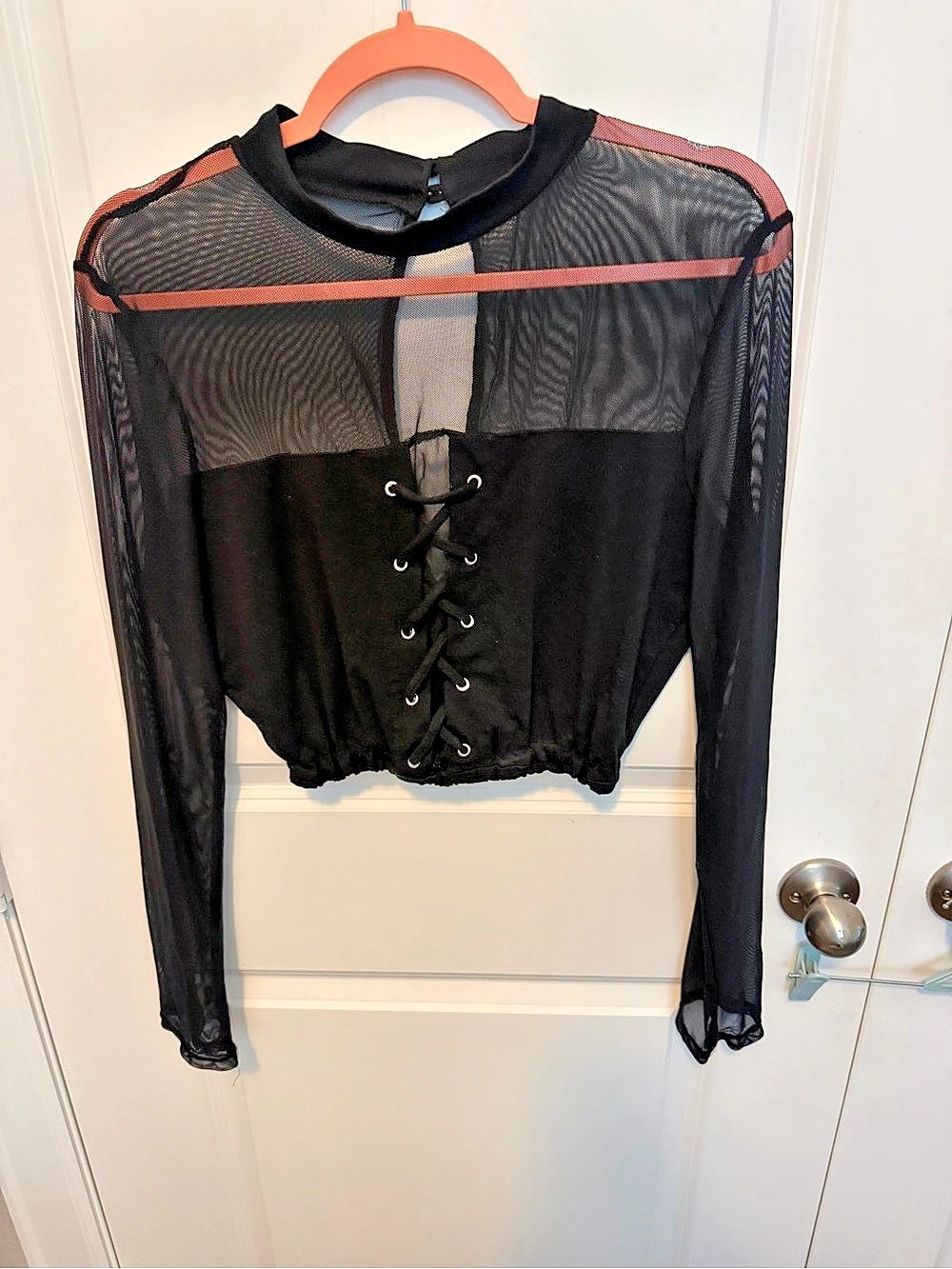 HEART & HIPS Black Mesh Lace-Up Blouse XXL